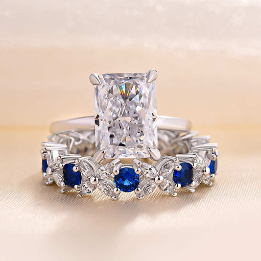 Dainty Radiant Cut Sterling Silver Bridal Set with Two Tone Band Shineofdiamond