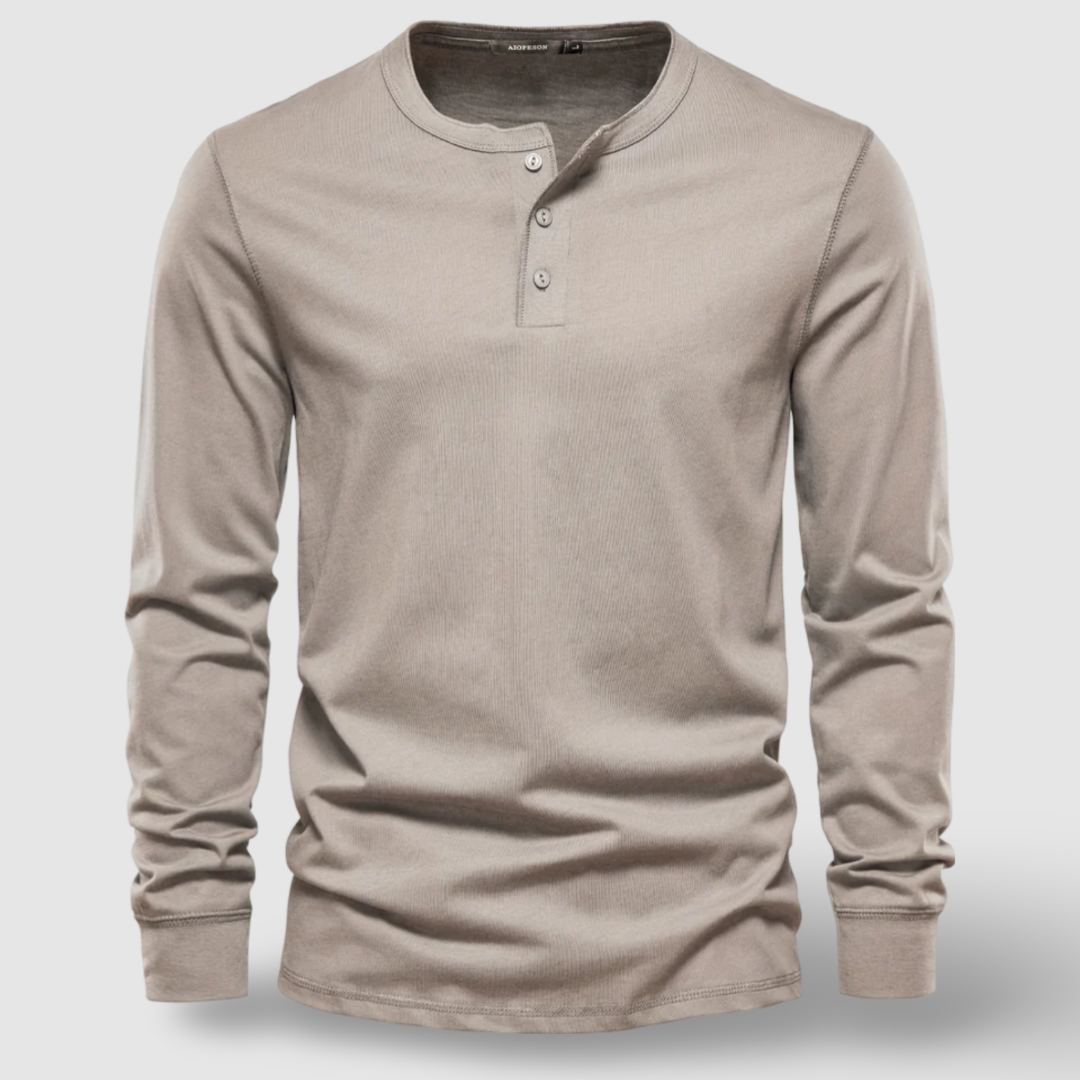 Cotton Long Sleeve Henley - T-Shirt