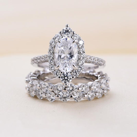 Unique Design Oval Cut 3-Piece Sterling Silver Bridal Set shineofdiamond