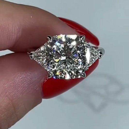 Three Stone Cushion Cut 4 Prong Engagement Ring Shineofdiamond
