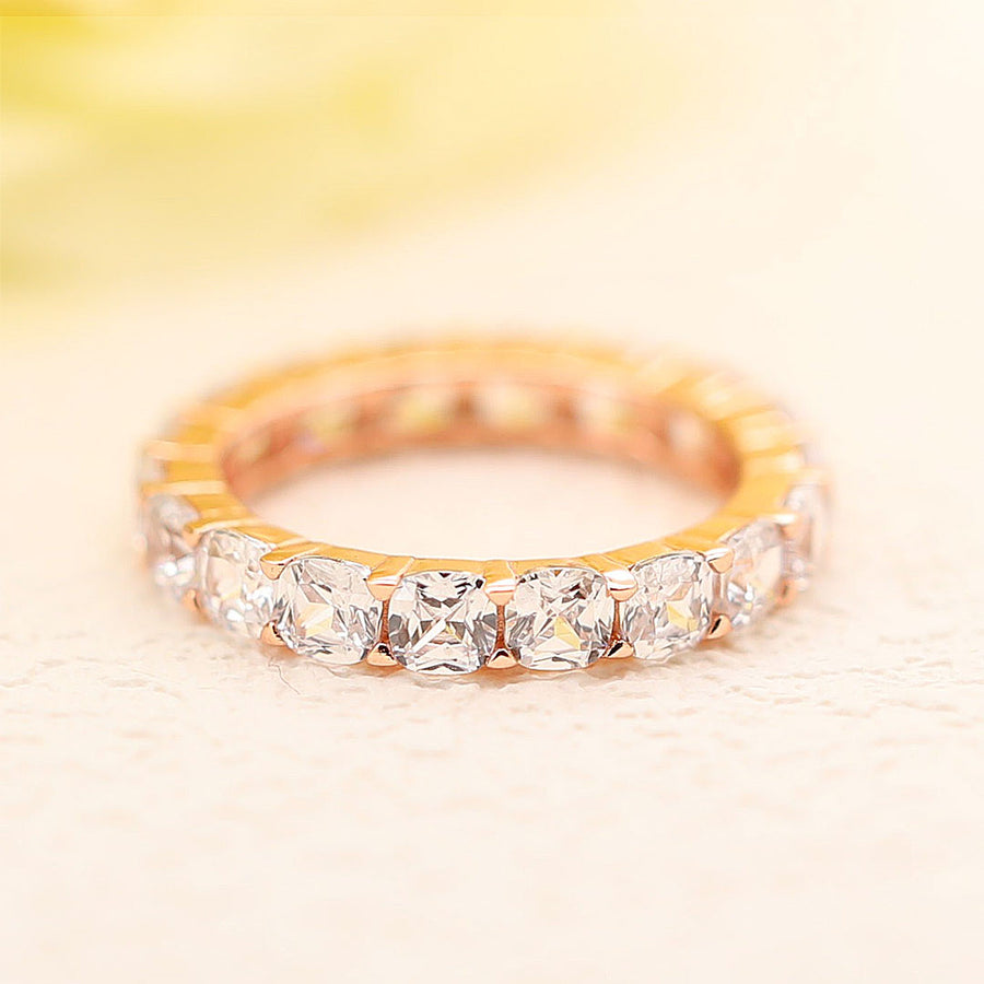 Classic Eternity Sterling Silver Wedding Band In Rose Golden Tone Shineofidamond