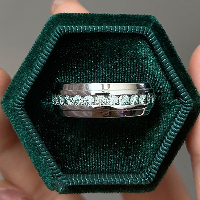 Fancy Green Moissanite Sterling Silver Wedding Band shineofdiamond