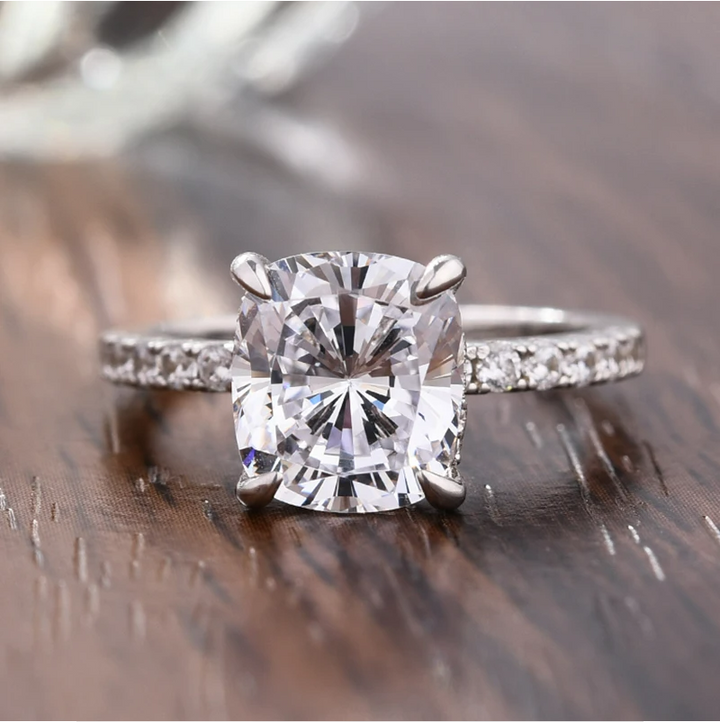 Classic 4 Prong Cushion Cut Engagement Ring In Sterling Silver Shineofdiamond