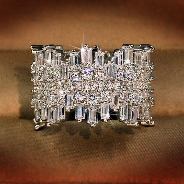 Luxury Irregular Multi Cut 925 Sterling Silver Wedding Band Shineofdiamond