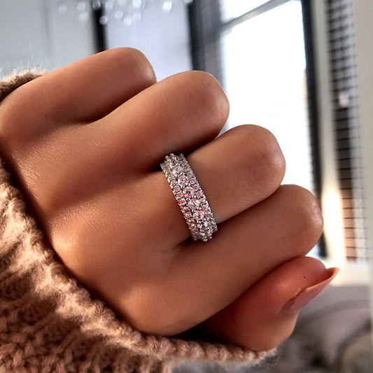 Eternity Round Cut Triple-Row Wedding Band In Sterling Silver Shineofdiamond