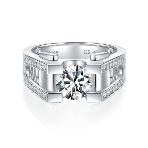 1.0ct &2.0ct Moissanite Engagement Men's Ring in Sterling Silver shine of diamond