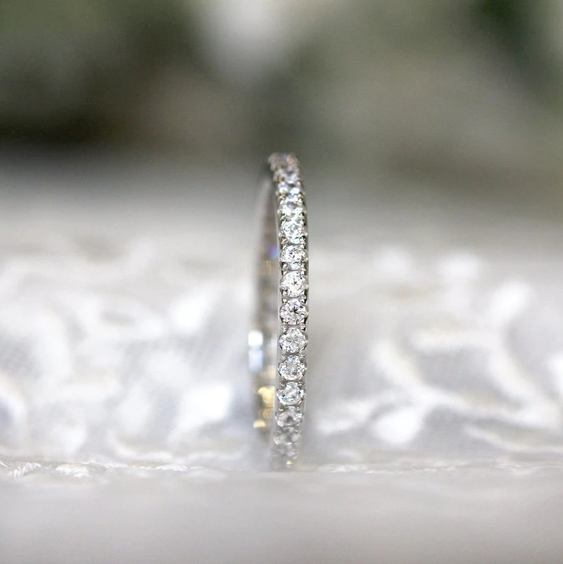 Classic Eternity Thin Sterling Silver Wedding Band Shineofdiamond