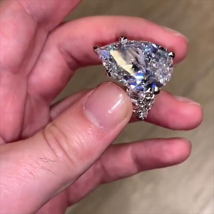 Handmade Pear Cut Sterling Silver Engagement Ring With Emerald Cut Eternity Band Shineofdiamond