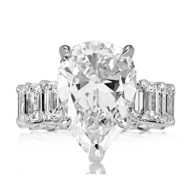 Handmade Pear Cut Sterling Silver Engagement Ring With Emerald Cut Eternity Band Shineofdiamond