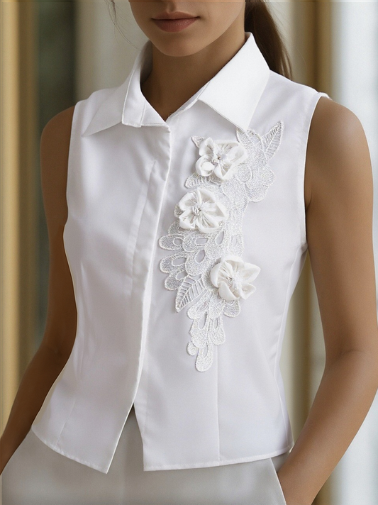 Sleeveless Shirt with 3D Floral Appliqué ZJ