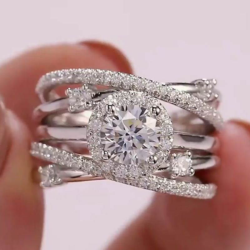 Round Cut Halo Bridal Set with Matching Band Shineofdiamond