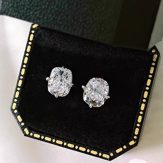 Luxury Rectangular Design Radiant Cut  Silver Stud Earrings shineofdiamond