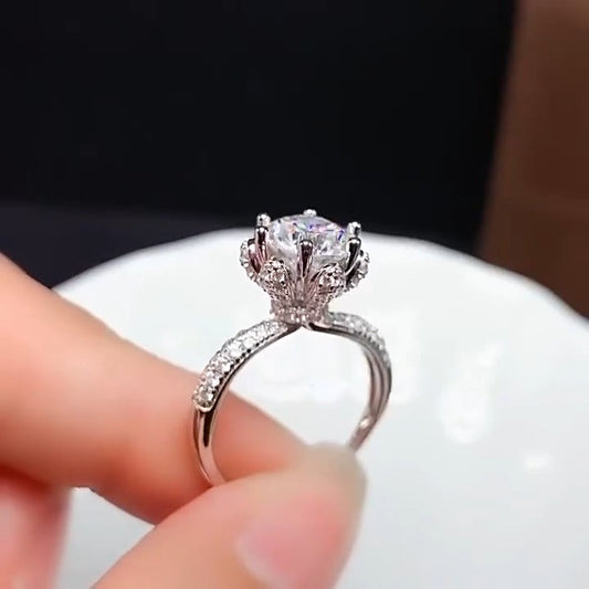 Round Cut Flower Crackling Sterling Silver Engagement Ring shineofdiamond