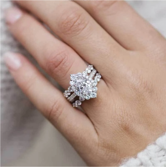 3PCS Oval Cut Sterling Silver Wedding Bridal Set in Sterling Silver Shineofdiamond