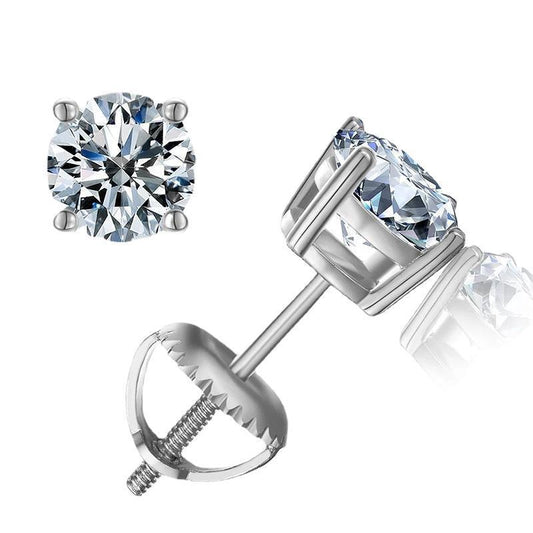 Gorgeous Round Cut Moissanite Screw Back Sterling Silver Stud Earrings shineofdiamond