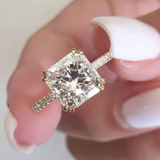 Exquisite Golden Tone Princess Cut Sterling Silver Engagement Ring Shineofdiamond