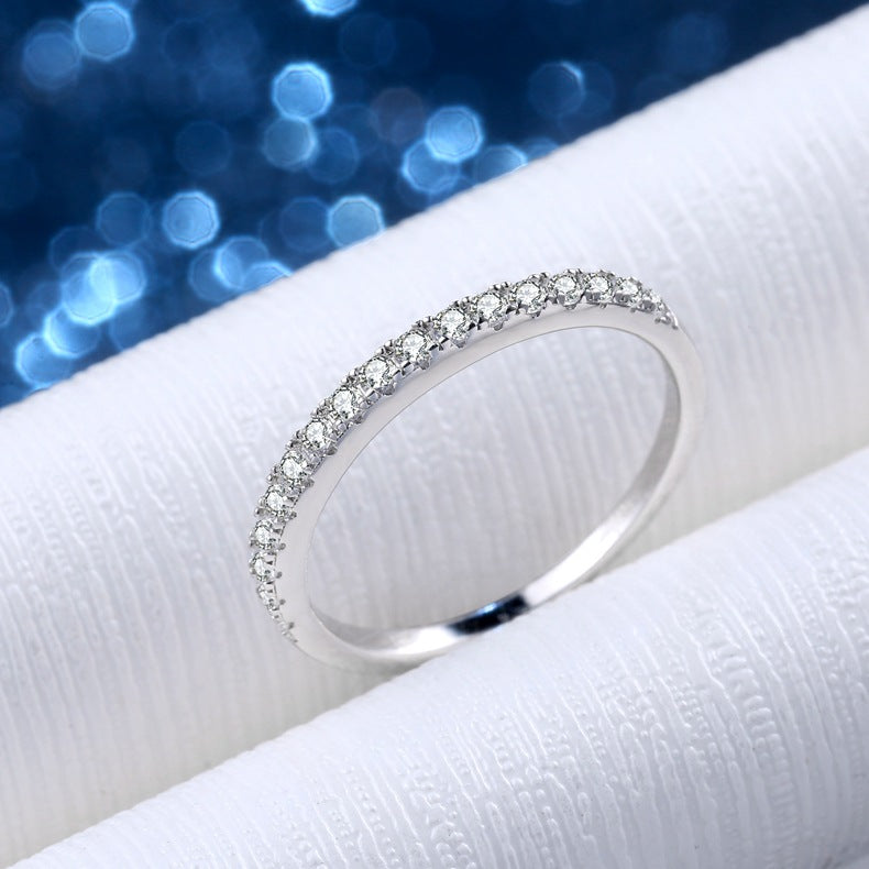 Classic D Color Half Eternity Moissanite Sterling Silver Wedding Band Shineofdiamond