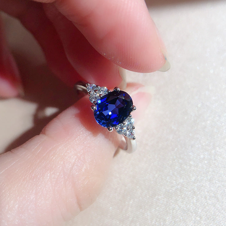 Blue Oval Cut Sterling Silver Ring Carly Jewelry