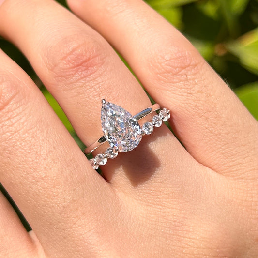 Classic 2 Pcs Pear Cut Sterling Silver Bridal Set Carly Jewelry