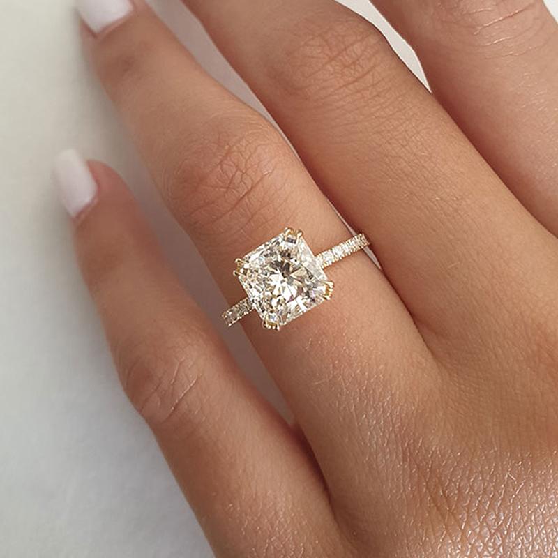 Exquisite Golden Tone Princess Cut Sterling Silver Engagement Ring Shineofdiamond