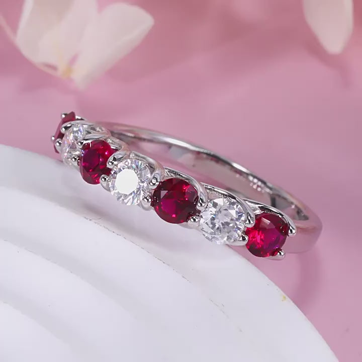 Two Tone Half Eternity Moissanite Silver Band Carly Jewelry