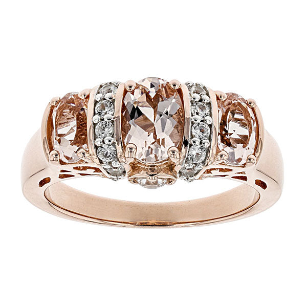 Luxurious Rose Golden Tone Three Stone Champagne Sterling Silver wedding Band hot