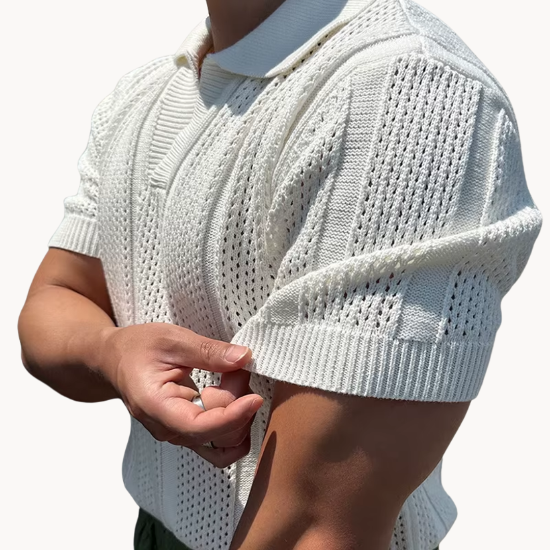 Open Collar Sheer Mesh - T-Shirt