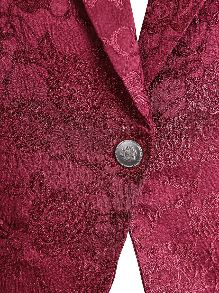 Burgundy Floral Jacquard Single-Breasted Blazer ZJ