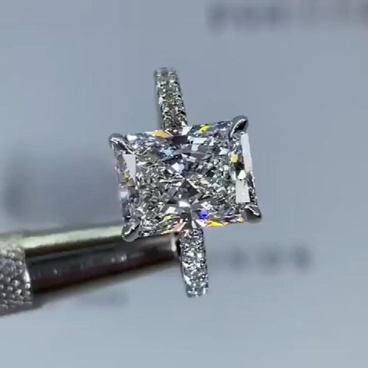 Radiant Cut Sterling Silver Engagement Ring Shineofdiamond