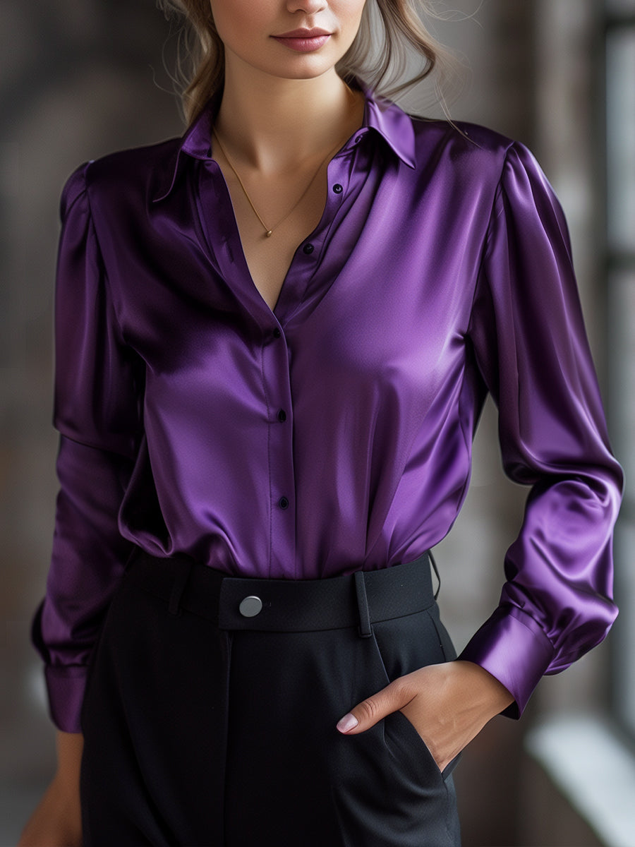 Elegant Black Satin Long Sleeves Blouse ZJ