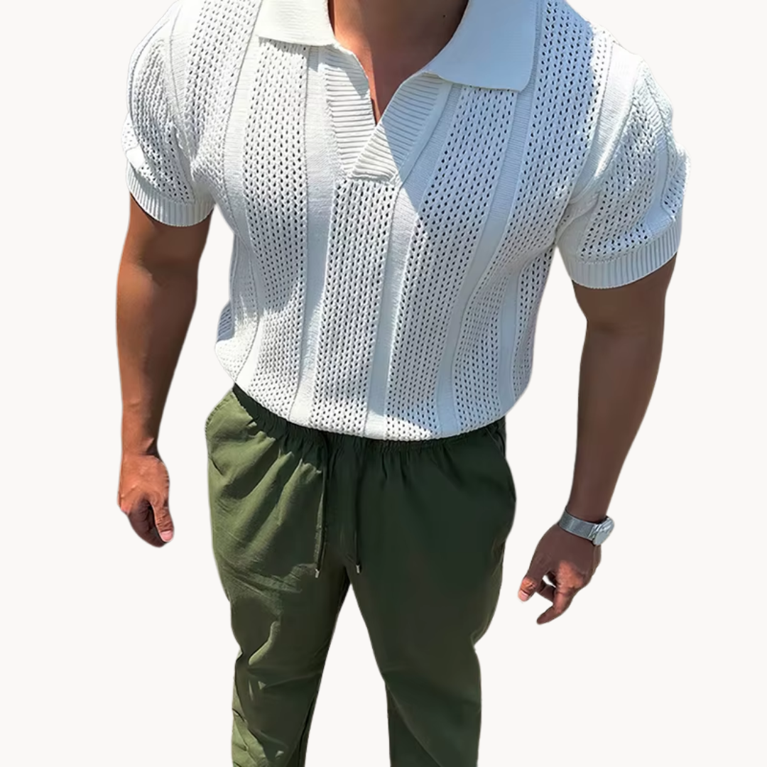 Open Collar Sheer Mesh - T-Shirt