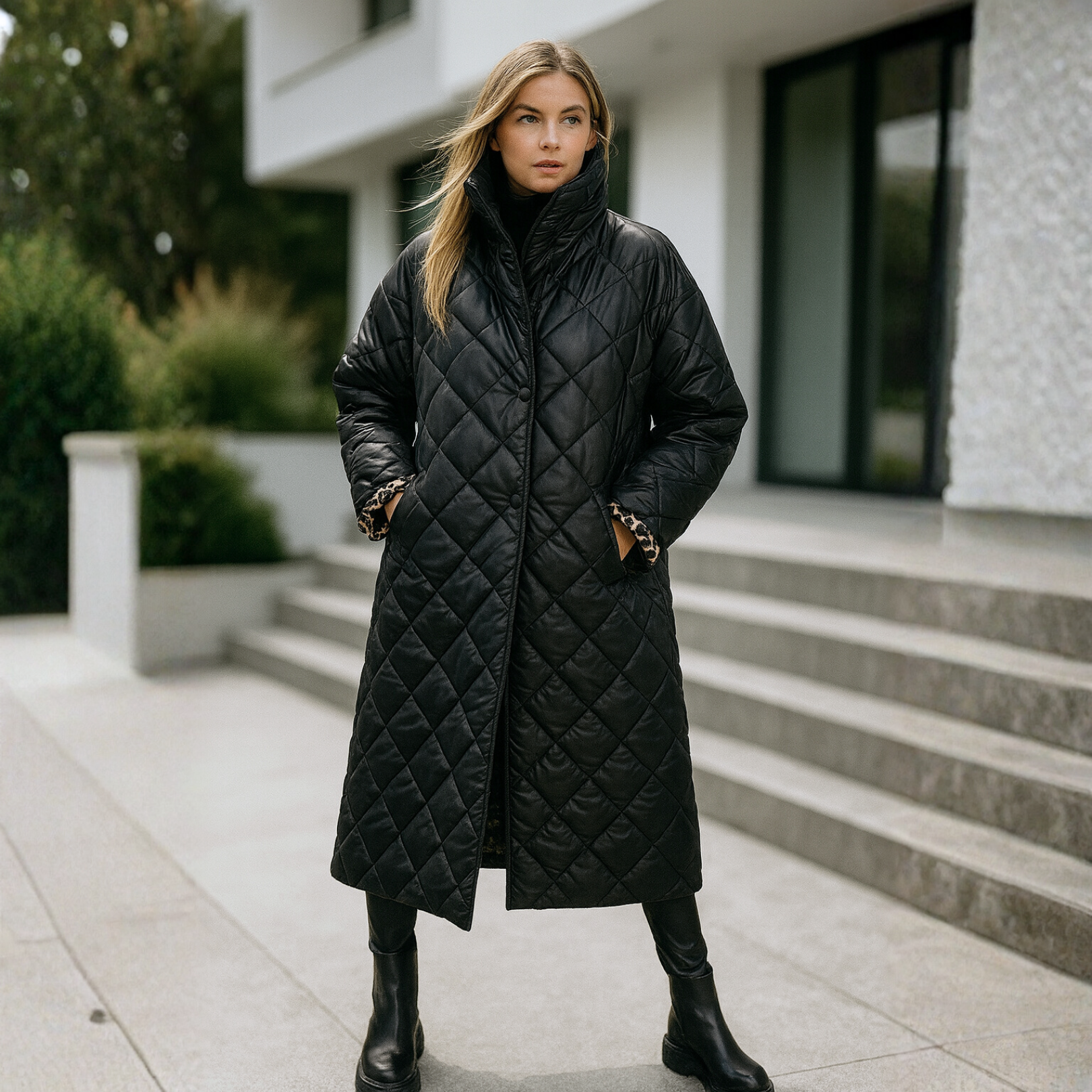 Shanaia - Quilted Coat with Leopard Lining