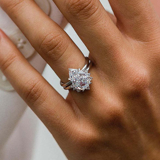 Unique Pear Cut Sterling Silver Bridal Set Shineofdiamond