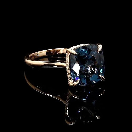 4.0CT Rose Gold Cushion Cut Blue Sapphire Sterling Silver Engagement Ring Shineofdiamond