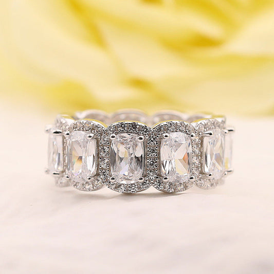 Exquisite Cushion Cut Halo Wedding Band In Sterling Silver Shineofdiamond