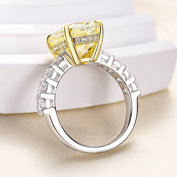 Two-tone Cushion Cut Yellow Gemstone Engagement Ring In Sterling Silver shineofdiamond