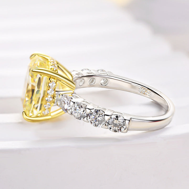 Two-tone Cushion Cut Yellow Gemstone Engagement Ring In Sterling Silver shineofdiamond