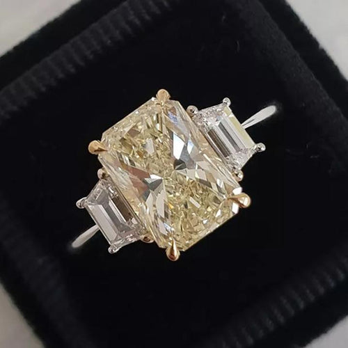 Radiant Cut Two Tone Three Stone Sterling Silver Engagement Ring Shineofdiamond
