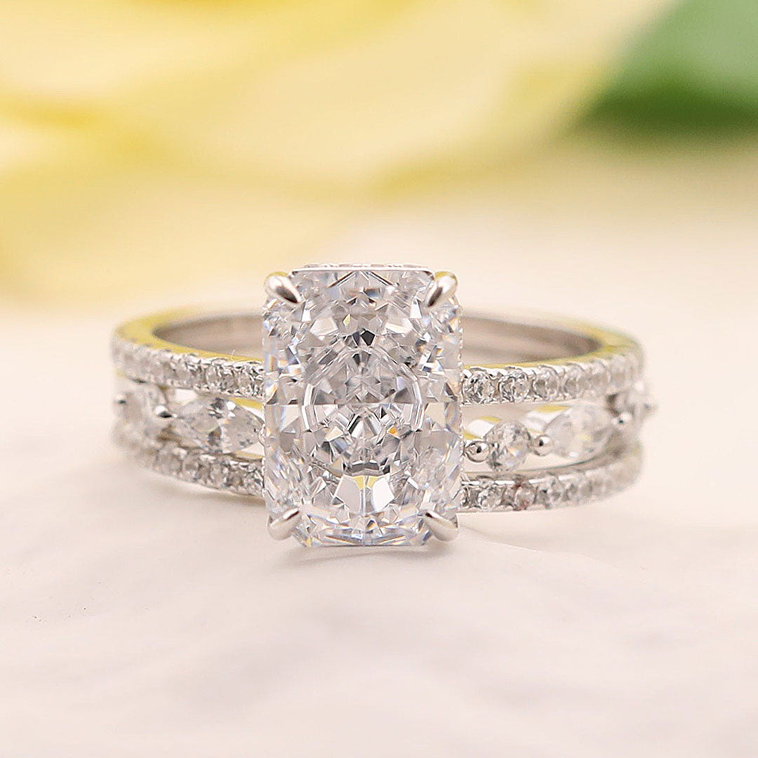 Noble Radiant Cut 3PC Wedding Bridal Set in Sterling Silver shineofdiamond