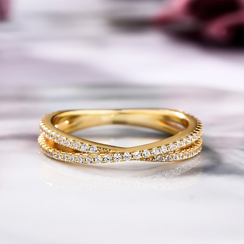 4pcs Classic Golden Tone Radiant Cut Sterling Silver Bridal Set with Two Tone Band Shineofdiamond