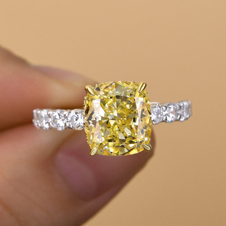 Two-tone Cushion Cut Yellow Gemstone Engagement Ring In Sterling Silver shineofdiamond