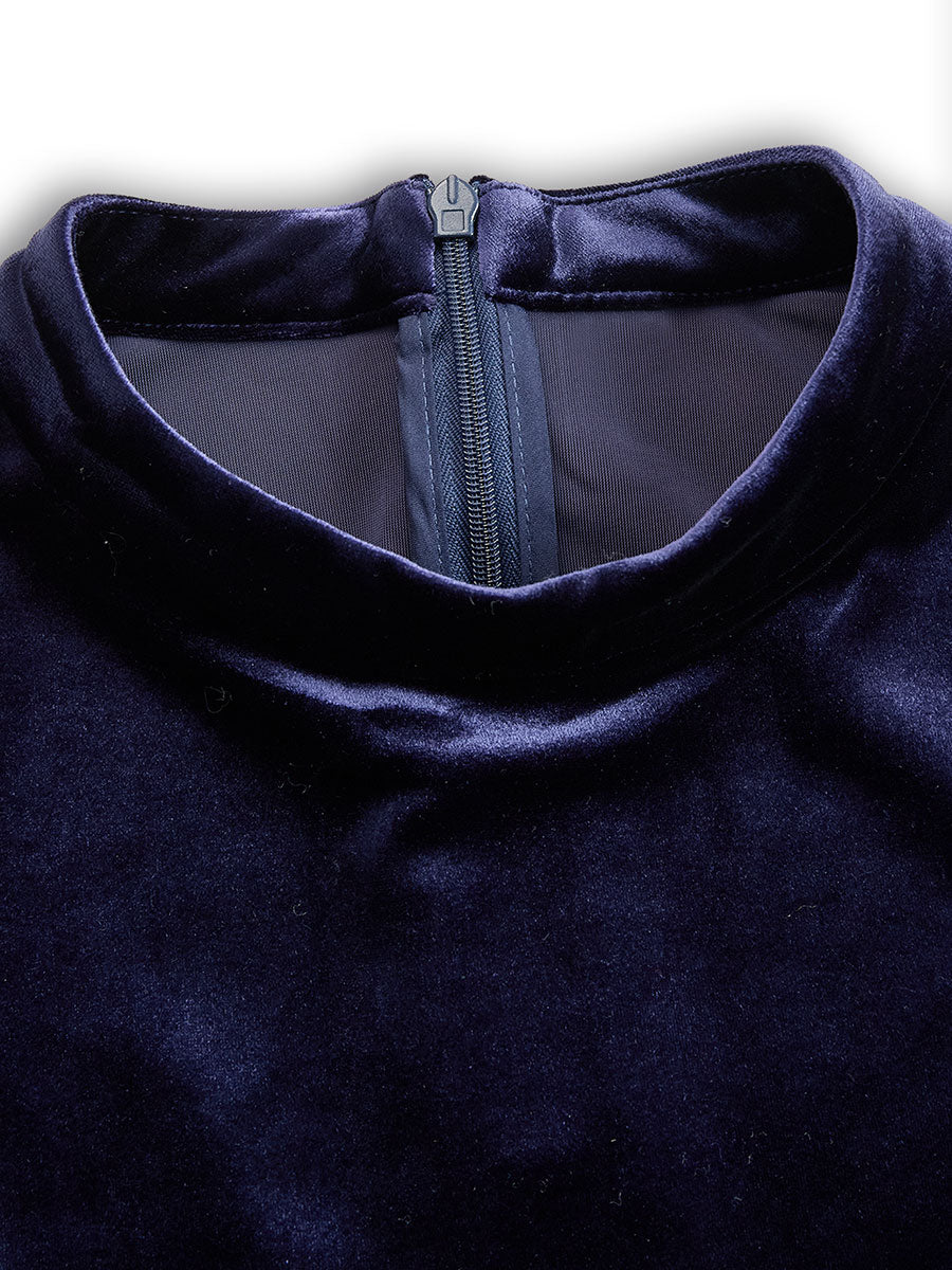 Luxurious   Velvet Long-Sleeve Midi Dress SN