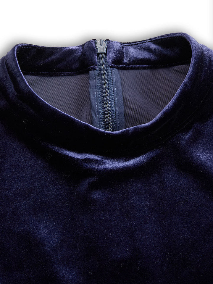 Luxurious   Velvet Long-Sleeve Midi Dress SN