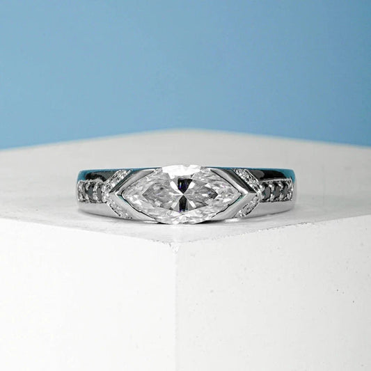 Exquisite Moissanite 1.0ct Marquise Cut Sterling Silver Engagement Ring Shineofdiamond