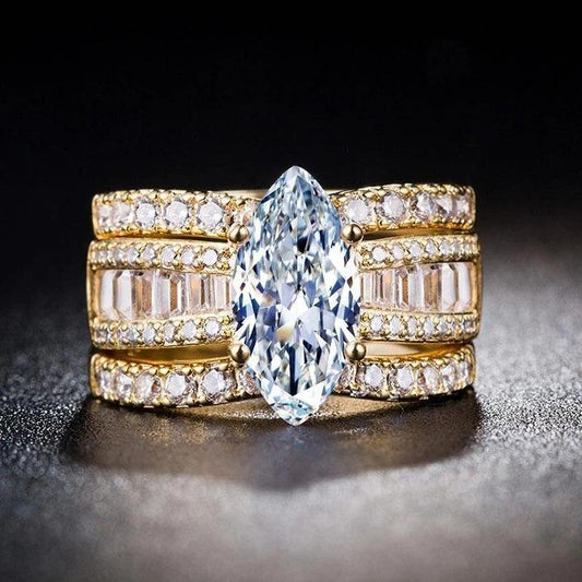Highly Recommended! | Amazing Marquise Cut 3 Band Bridal Set hot