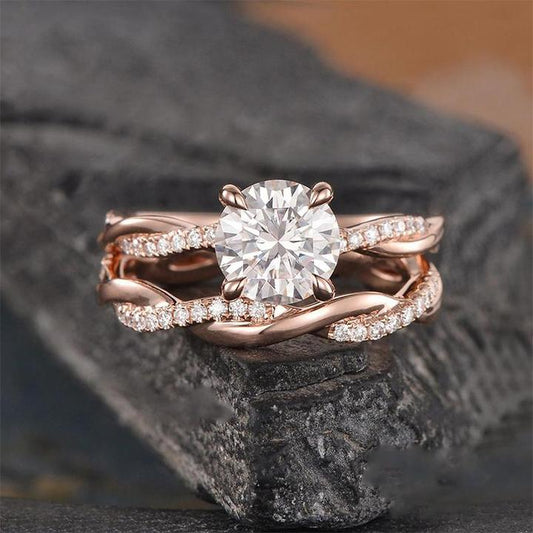 Rose Golden Twist Round Cut Wedding Set in Sterling Silver shineofdiamond