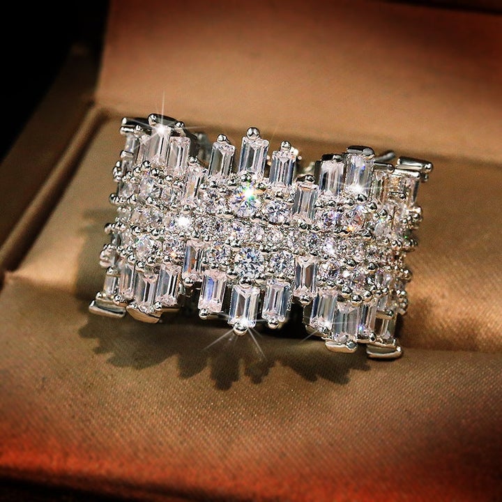 Luxury Irregular Multi Cut 925 Sterling Silver Wedding Band Shineofdiamond
