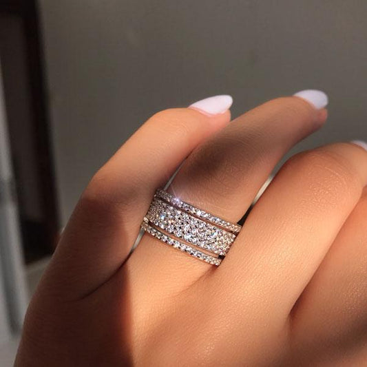 Hollow Out Wide Pave Design Sterling Silver Wedding Band Shineofdiamond
