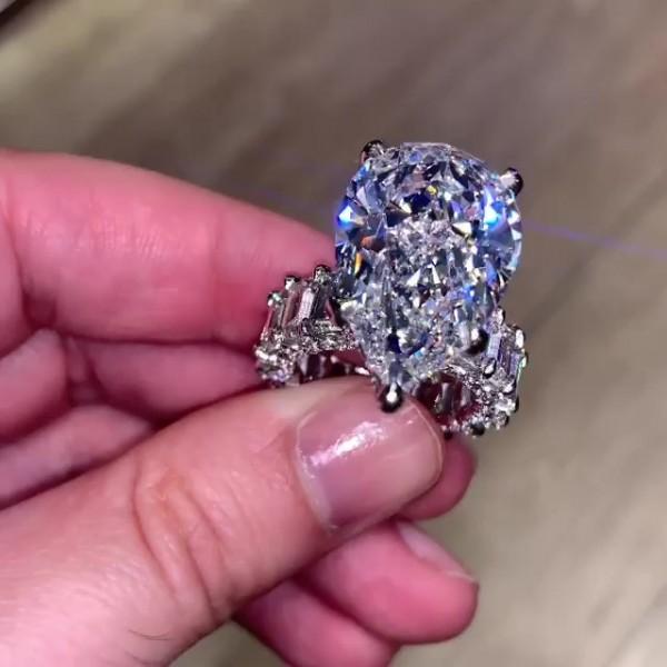 Handmade Pear Cut Sterling Silver Engagement Ring With Emerald Cut Eternity Band Shineofdiamond