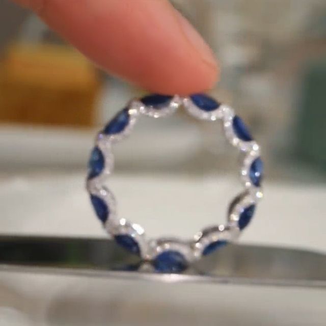 Oval Cut Cornflower Sapphire Gem Eternity Wedding Band Shineofidamond